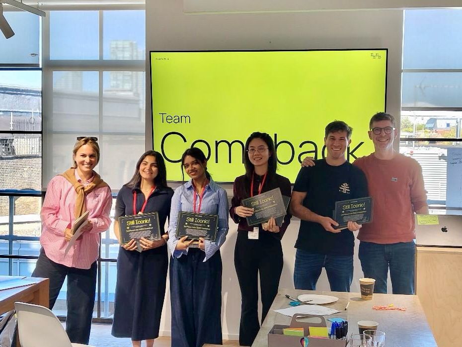 The Umano team celebrating their 3rd place win at the London Human-Centered AI Hackathon organised by IDEO, April 2026.